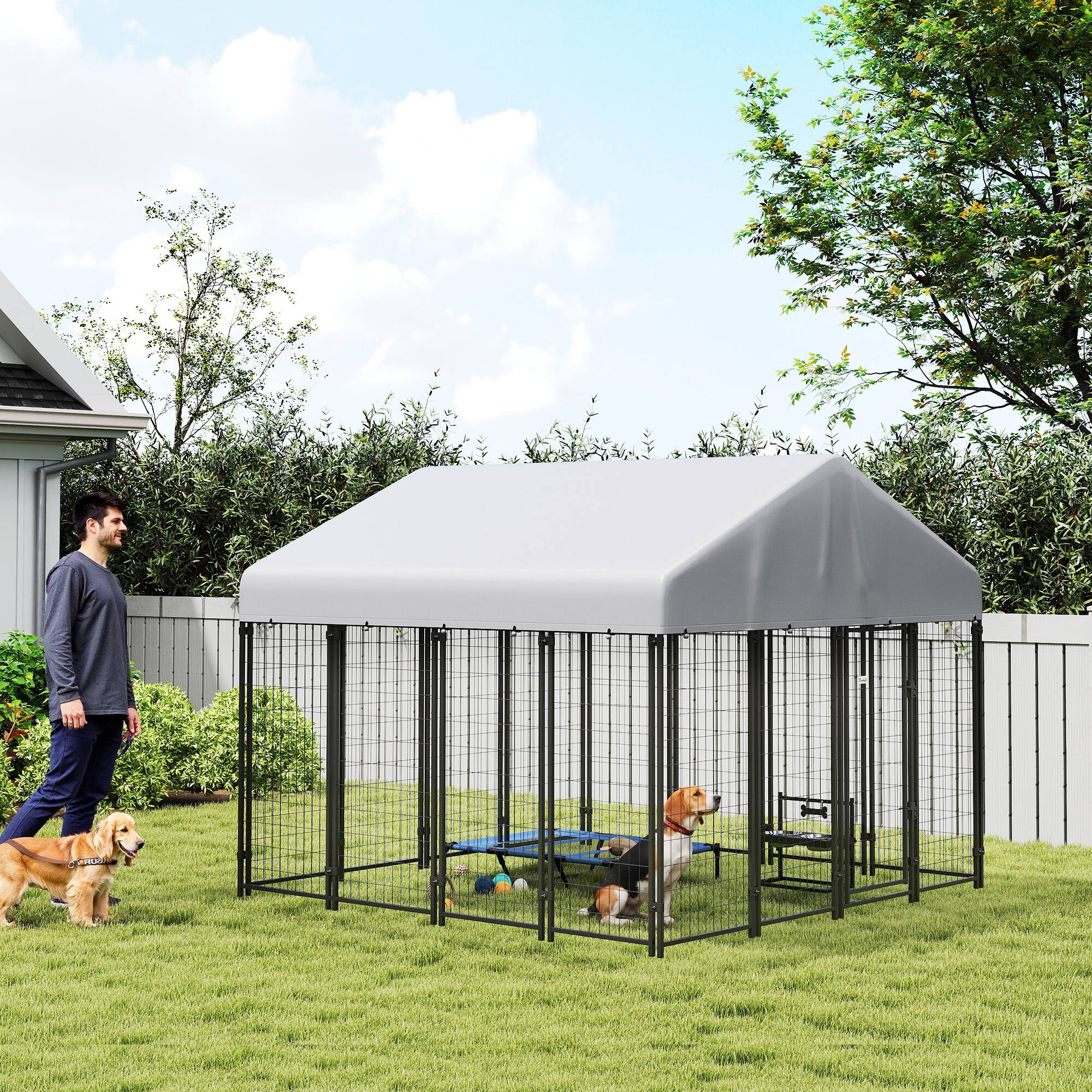 Alt View 1. Pawhut - Dog Kennel with Roof - Silver.