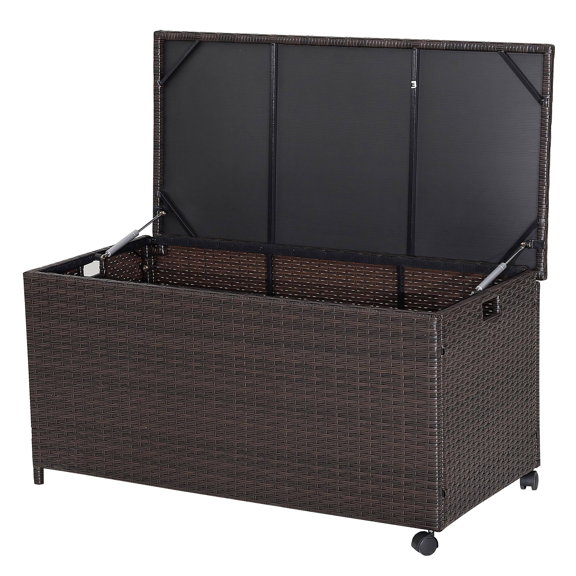 Alt View 9. Costway - Costway 50 Gallon Patio Rattan Wicker Storage Deck Box Container Wheels W/Liner - Mix Brown.