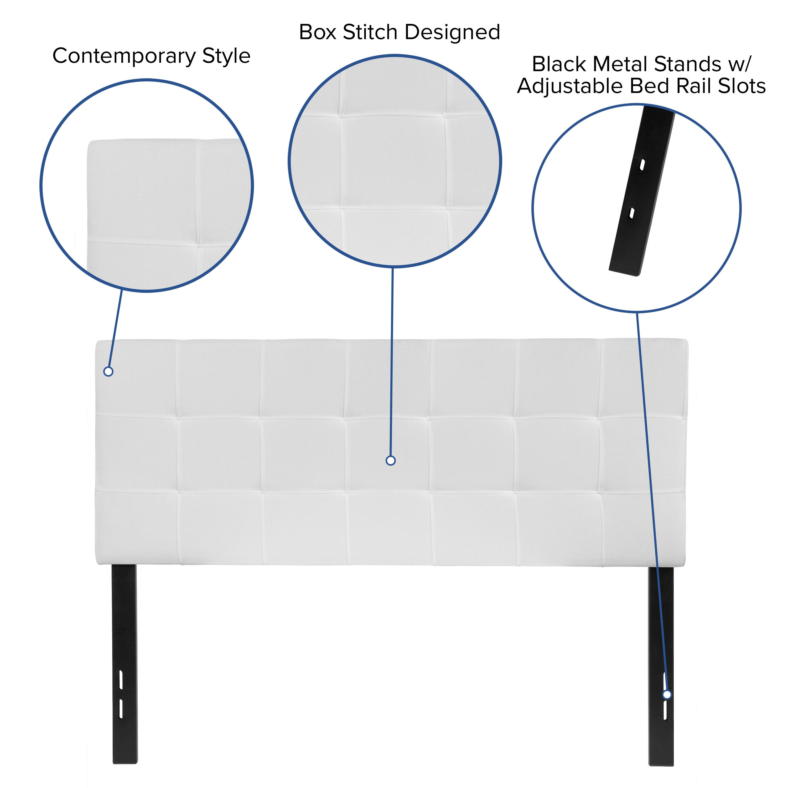 Contemporary Style Box Stitch Designed Black Metal Stands w/ Adjustable Bed Rail Slots