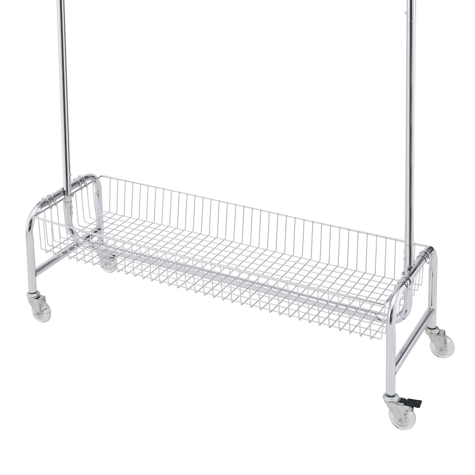 Alt View 2. GOODSILO - Heavy Duty Rolling Garment Rack with Storage Basket and Hanging Bar for Commercial and Home Use - Silver.