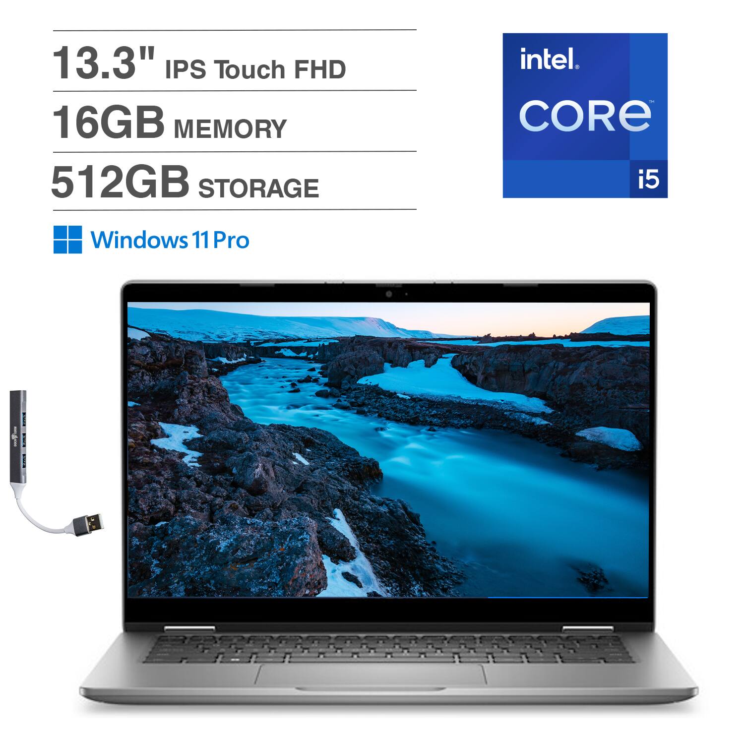 Dell - Latitude 3340 2-in-1 Laptop 13.3 FHD Display (i5-1335U, 16GB, 512GB SSD, Intel Iris Xe, Win 11 Pro) w/USB Hub - Titan Gray