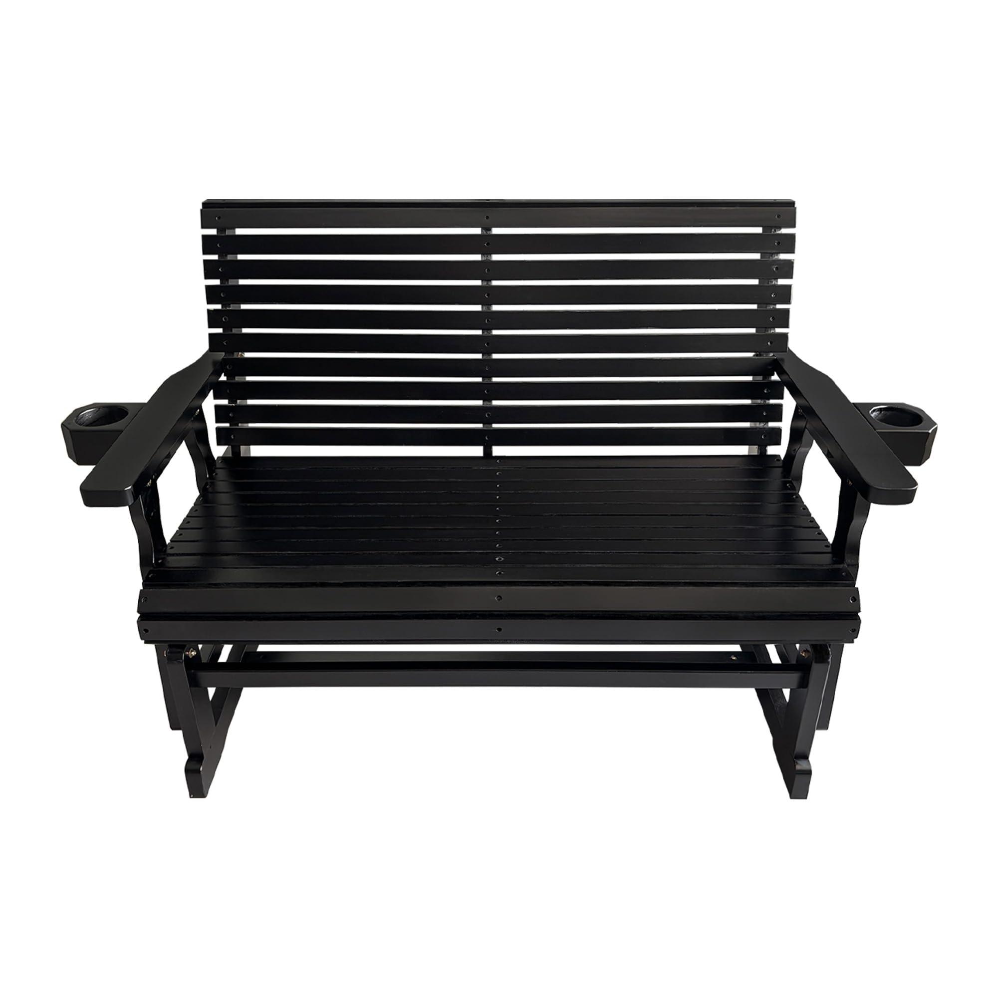 Alt View 5. Fortune Candy - Wooden Patio Glider with Cup Holders, High Roll Back and Deep Contoured Seat, Heavy Duty 800 Lb (2-Seater) - Carbon Black.