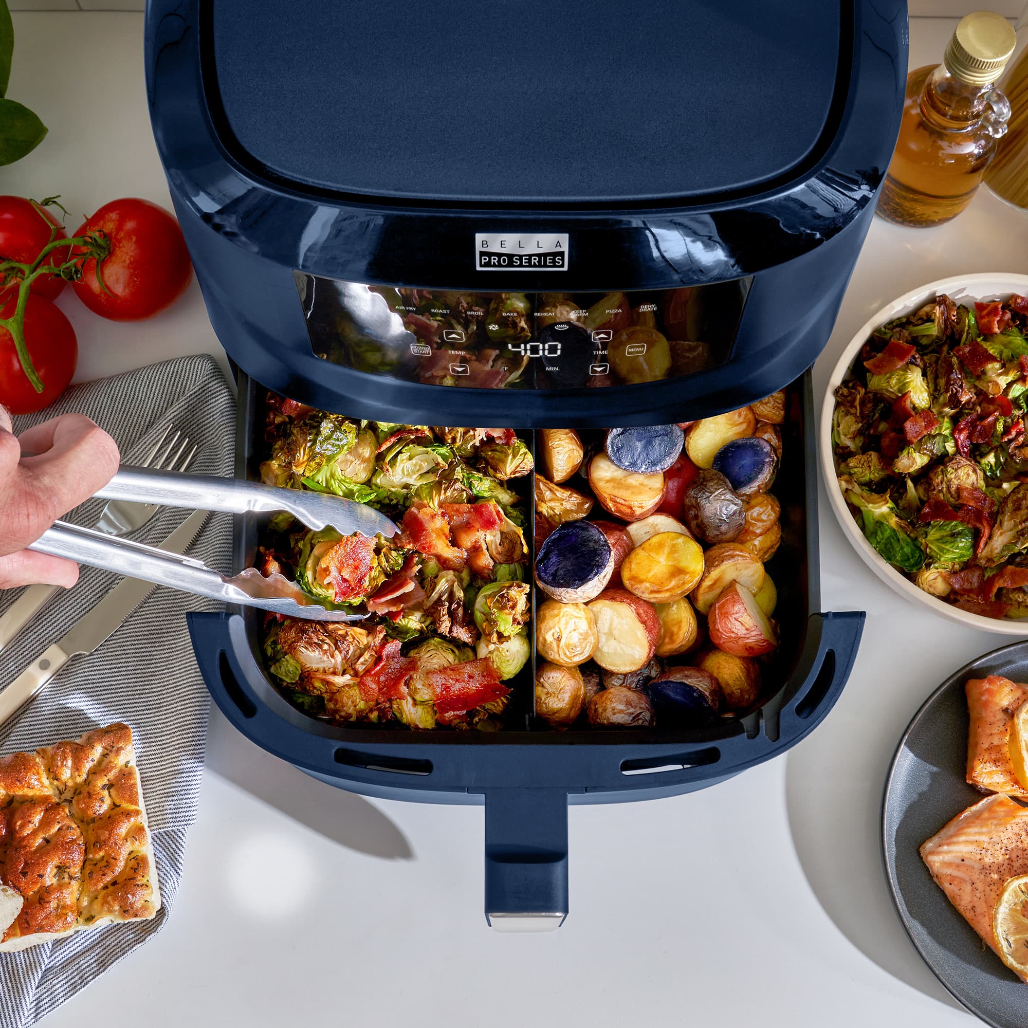 Alt View 11. Bella Pro Series - 8-qt. Digital Air Fryer with Divided Basket - Ink Blue.