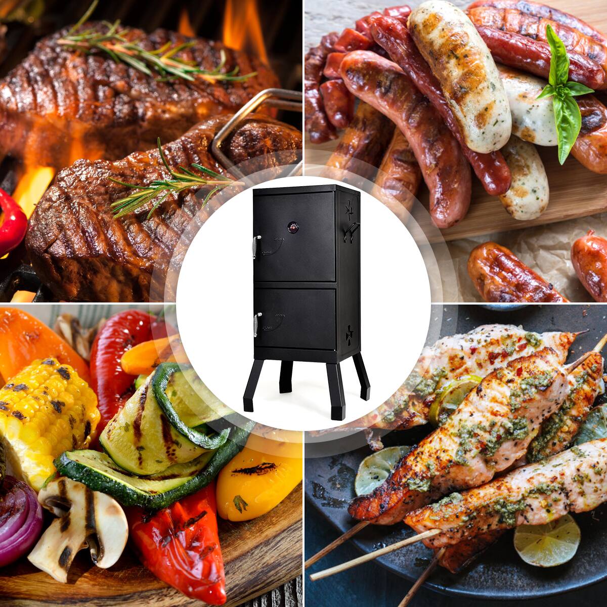 Alt View 13. Costway - Vertical Charcoal Smoker BBQ Barbecue Grill w/ Temperature Gauge Outdoor Black - Black.