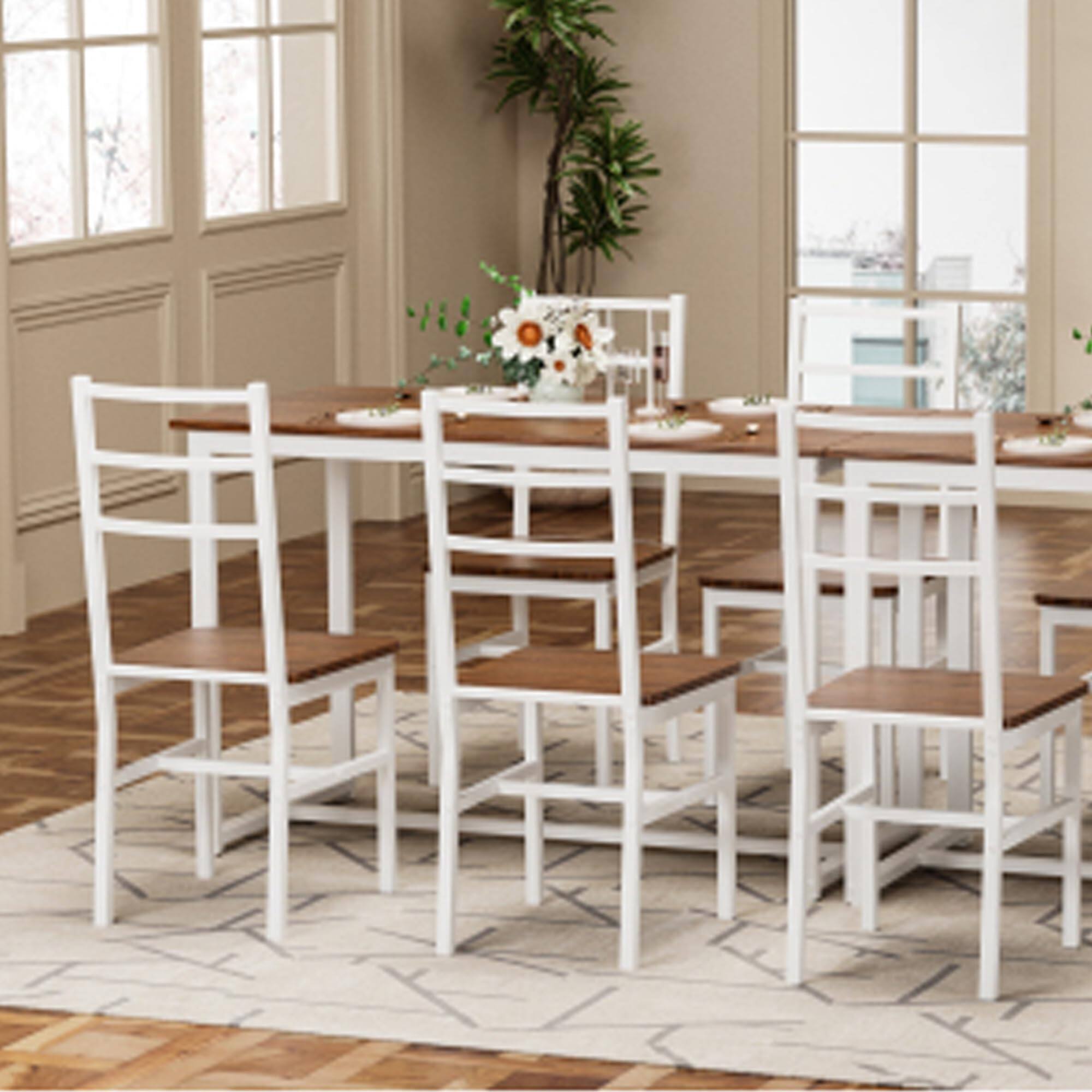 Alt View 7. Ecooso - Dining Table Set for 4, Wood Kitchen Table Chairs Set, Space-Saving Design, Modern 5-Piece Dinette Set for Small Place - Brown+White.