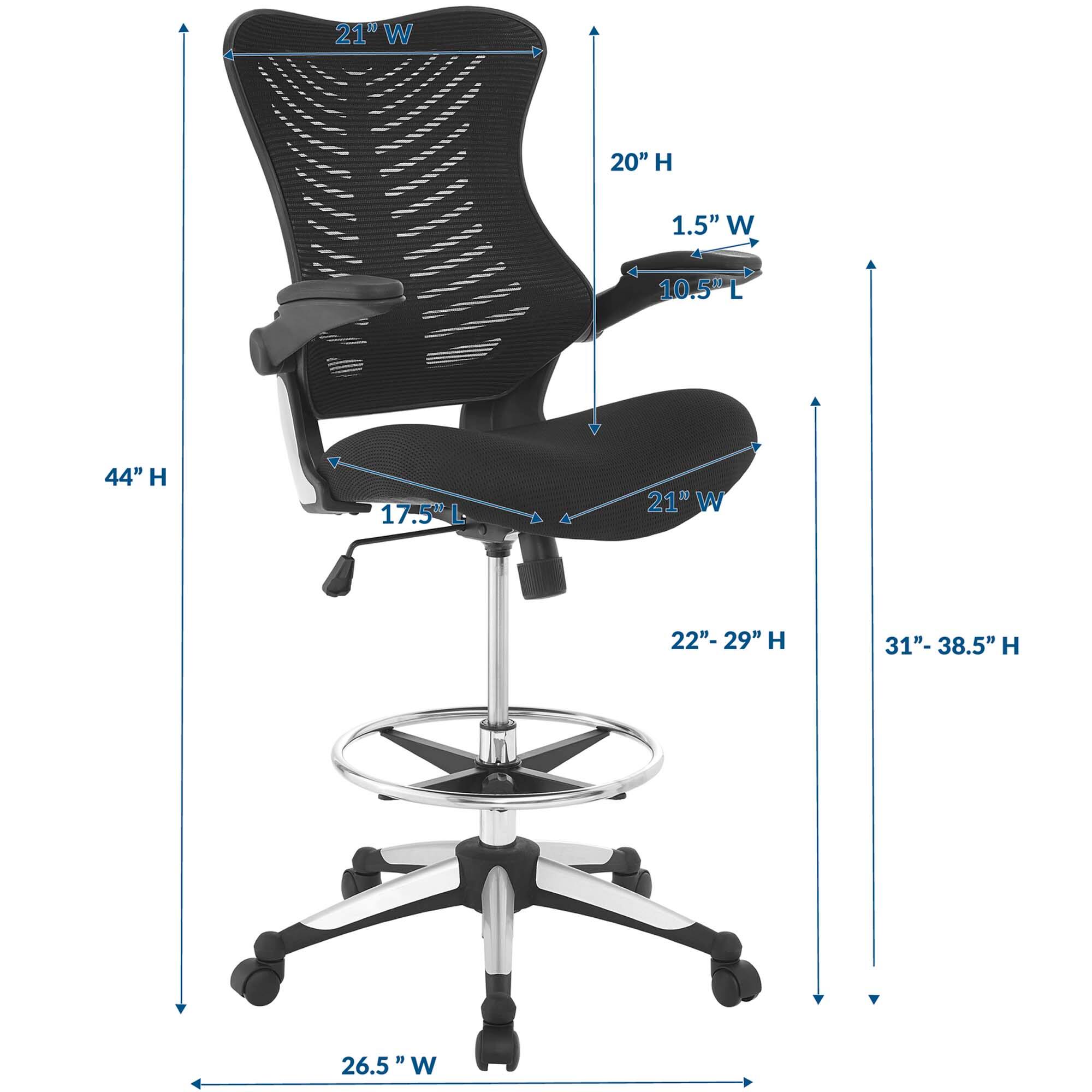 - Width (W): 21"
- Height (H): 20"
- Depth (L): 10.5"
- Seat Height: 1.5"
- Overall Height: 44"
- Armrest Height: 22" - 29"
- Back Height: 31" - 38.5"
- Seat Depth: 17.5"
- Base Width: 26.5"