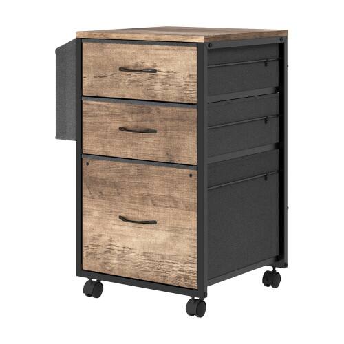Alt View 3. Winado - Mobile Wood 3-Drawer Rolling Organizer File Cabinet with with 3 Fabric Drawers, Side Bag Under-Desk Storage for Office - Rustic Gray.