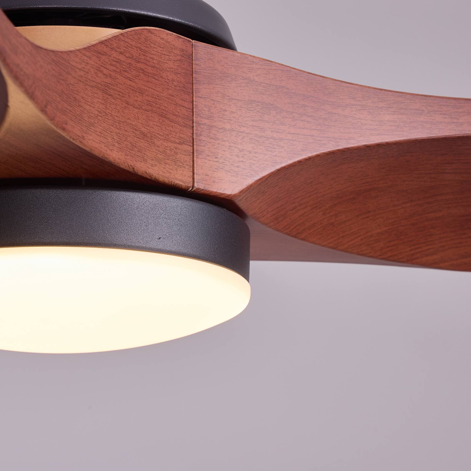 Alt View 9. Siljoy - 52 Inch 3-Blade Red Brown Solid Wood Ceiling Fan with LED Light, Remote & App Control for Bedroom Living Room - BROWN.