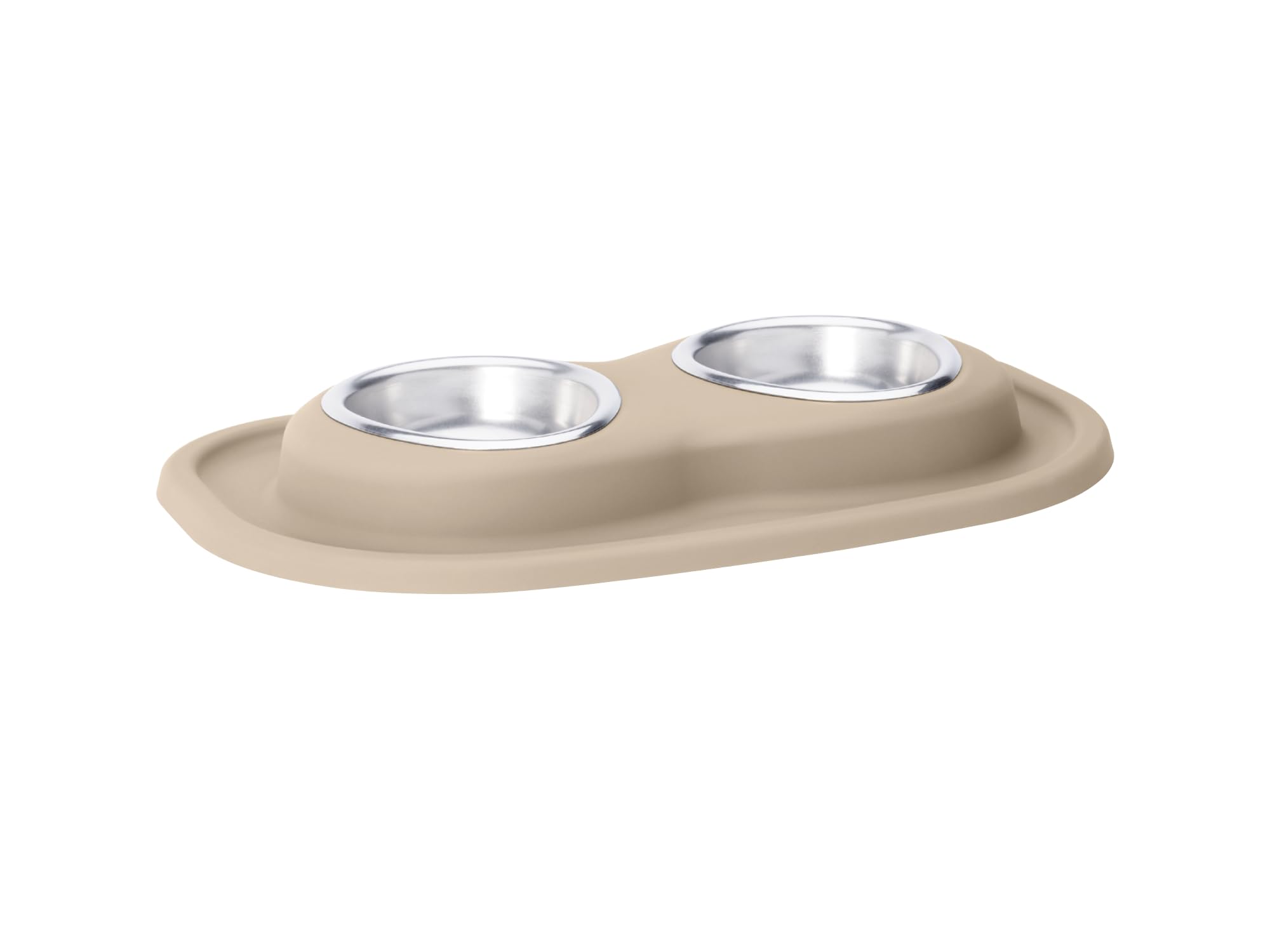Front. WeatherTech - Double Low Pet Feeding System | Compact Pet Food and Water Station - Tan - 8oz (1 Cup) Stainless Steel Bowls - Tan.