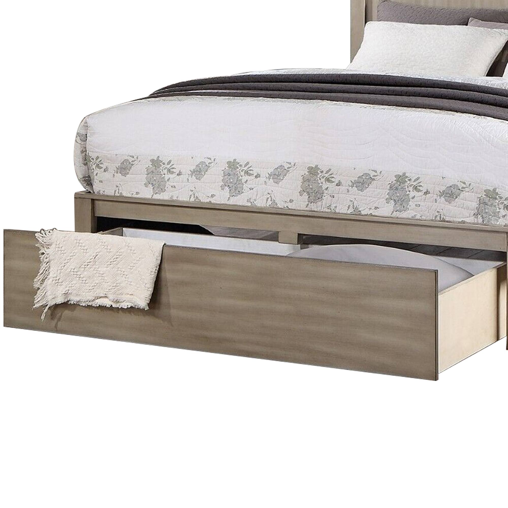 Alt View 2. Manhattan Lane - Kali Platform California King Bed, Panel Design, Storage Drawer - Light Brown.