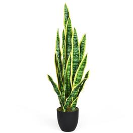 Gymax - Artificial Snake Plant 35.5" Fake Sansevieria Indoor-Outdoor Decoration Yellow - Green + Yellow
