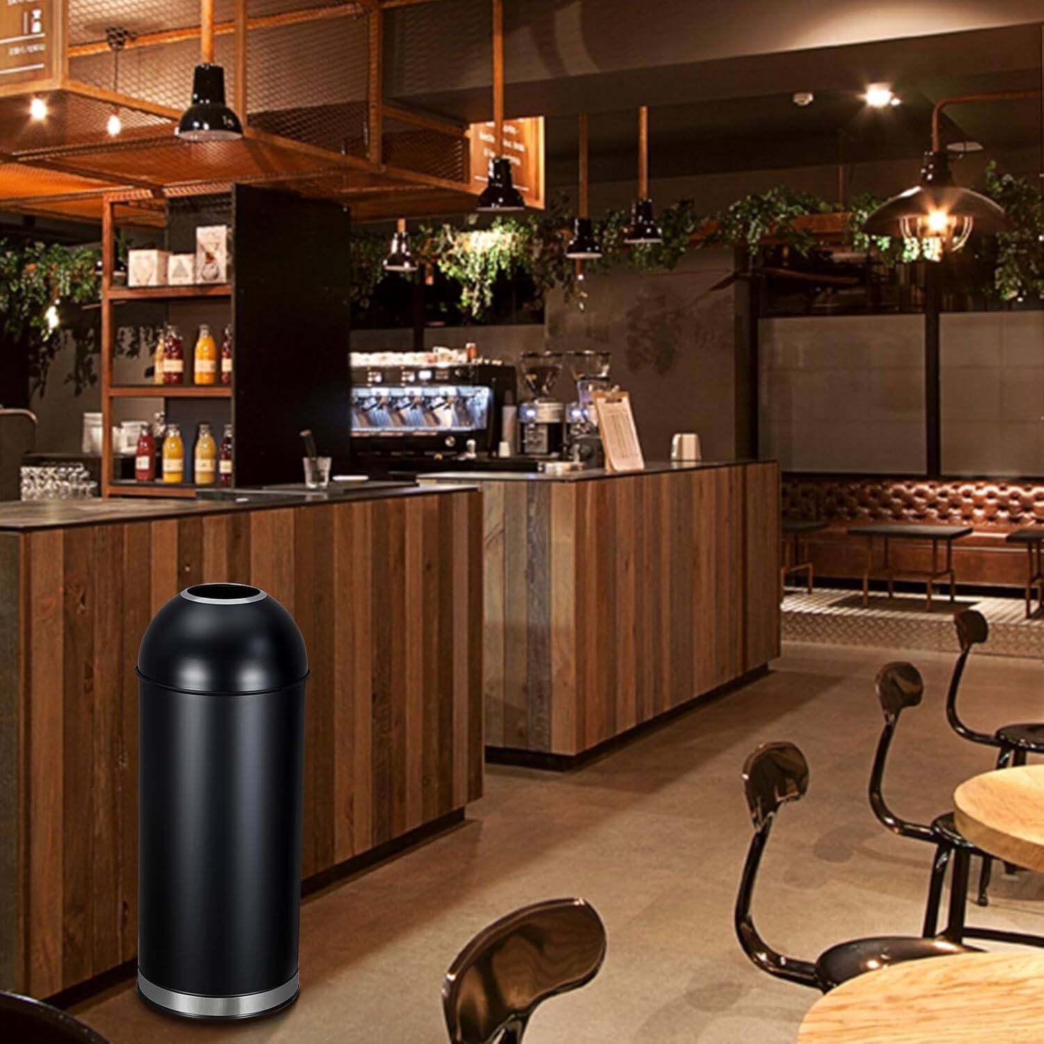 Alt View 1. Jojoka - 17 Gallon Open Top Commercial Trash Can, Heavy Duty Brushed Stainless Steel with Anti-Slip Base - Black.