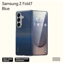 Dteck - Magnetic Full Hinge Protective Case for Samsung Galaxy Z Fold7, Slim Woven Leather Hybrid Cover with Raised Edge Screen - Blue