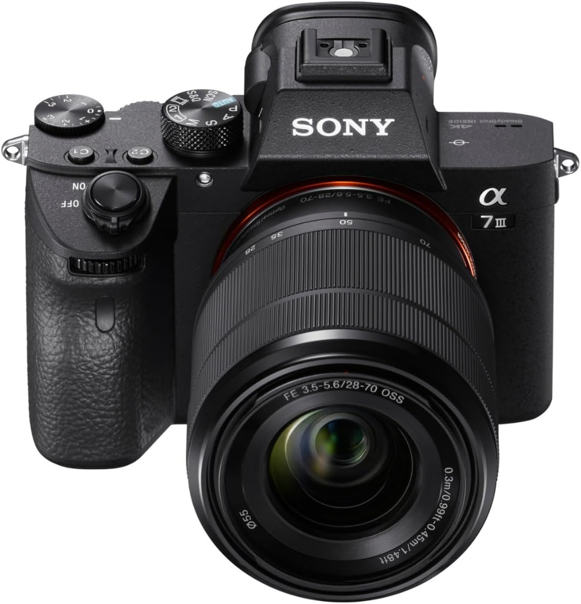 3 3
2 o 2 x + C1
- C2
S&Q SCN AUTO 2 P 1 M S A
SONY
INSIDE SteadyShot 4K
NO OFF
3.5-5.6/28-70 LE 50 35 28
70
a 7
3.5-5.6/28-70 FE OSS
055
.3m/0 99ft-0 48ft 45m/1.