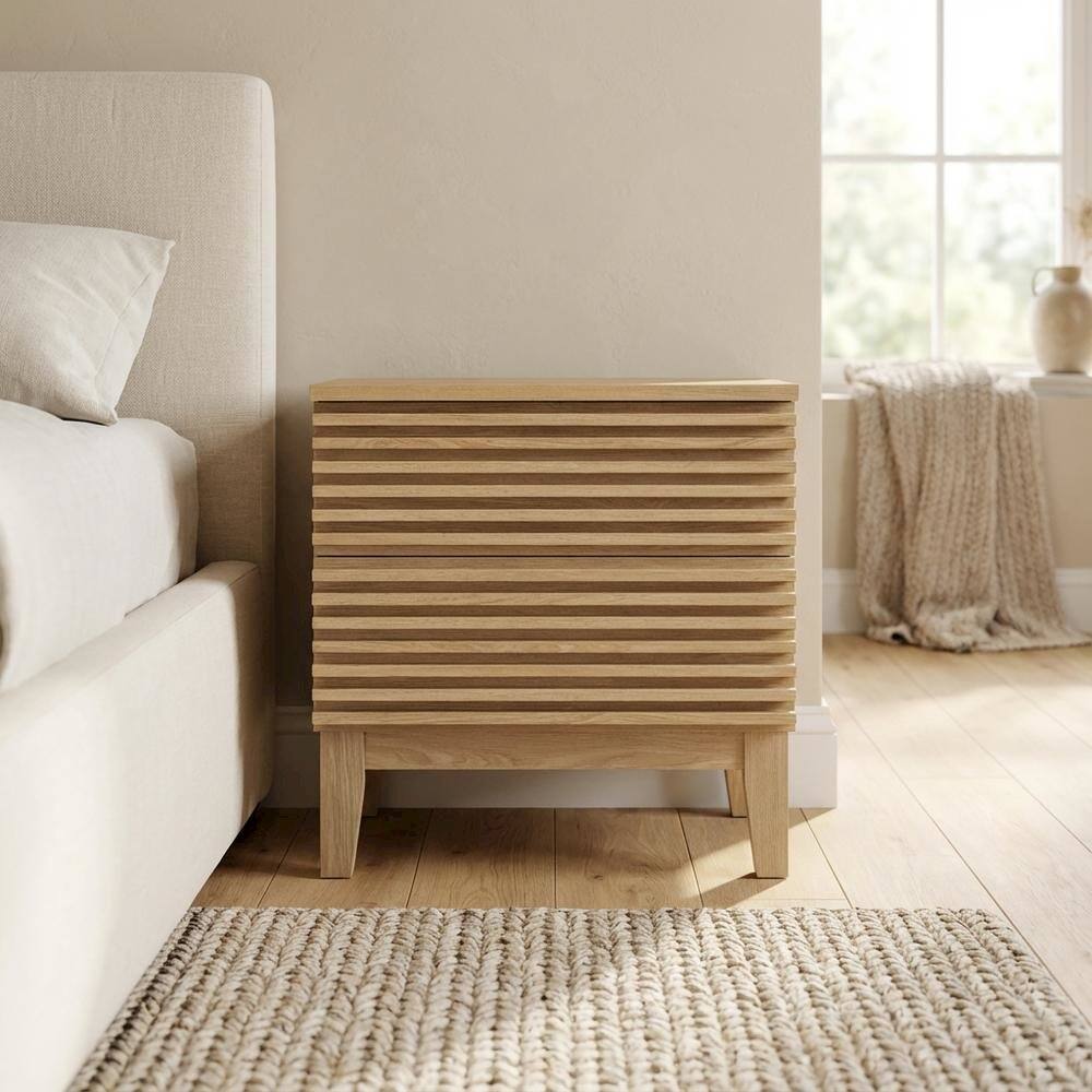 Angle. FurniFact - Two-Drawer Nightstand in Brown Modern Finish with Stylish Design - Brown.