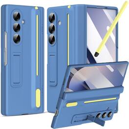 Dteck - Rugged Case For Samsung Galaxy Z Fold7 Shockproof Full Body Built-in Screen Protector Hinge Cover Fold Kickstand+Stylus - Skyblue