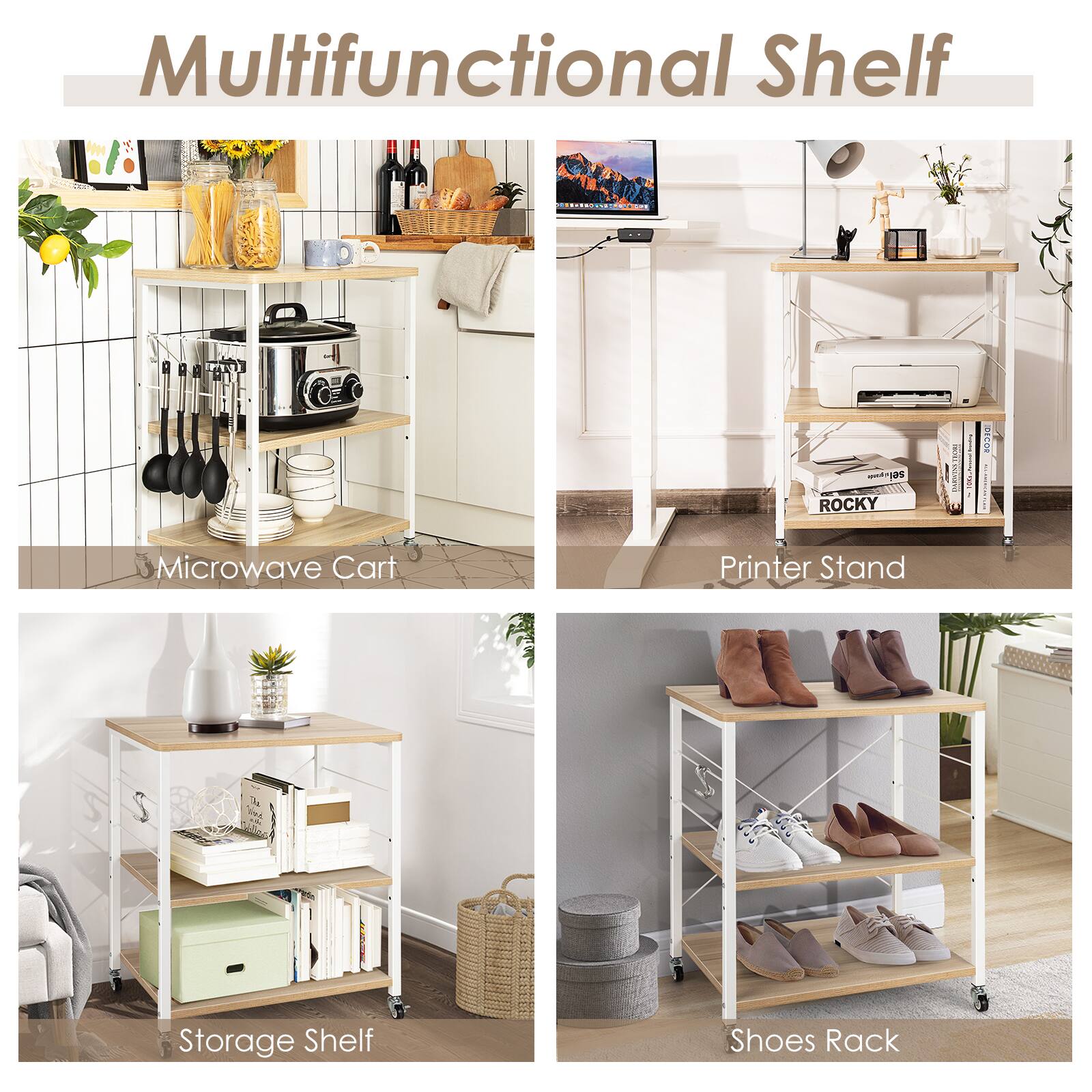 Multifunctional Shelf  10% ROCKY | ! : !  Microwave Cart Printer Stand Storage Shelf Shoes Rack