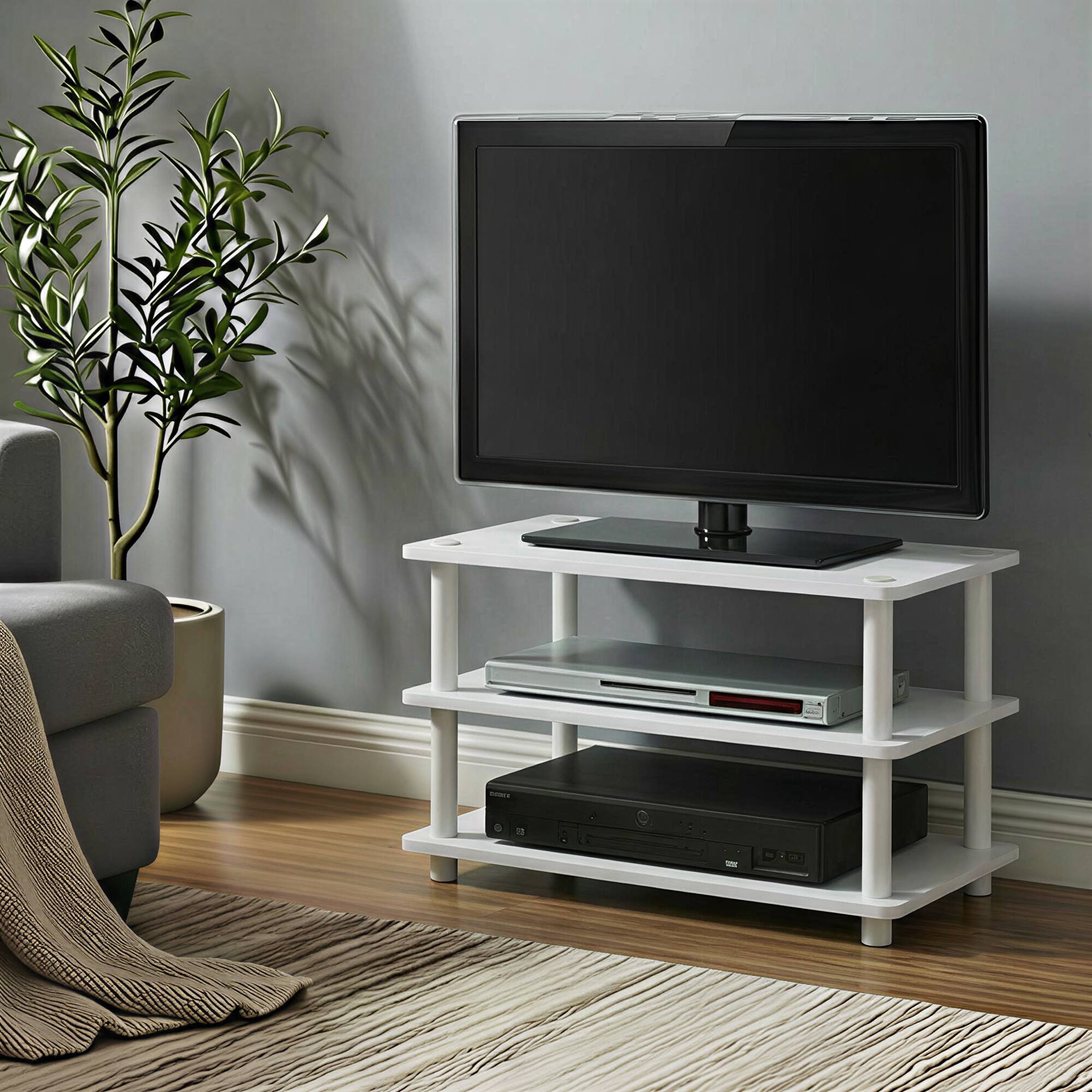 Alt View 1. Furinno - TURN-N-TUBE Easy Assembly TV Stand, Corner Entertainment Center, Toolless TV Console for TV up to 32 Inch, Open Back - White/White.