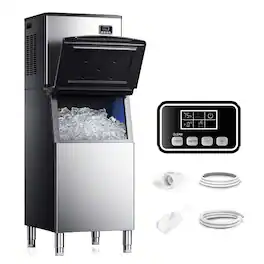 SIMZLIFE - 50Lbs/24H Industrial Ice Maker - SECOP Compressor, ETL Approved, 250Lbs Storage Capacity, 8-15min Ice Production - Black silver color scheme