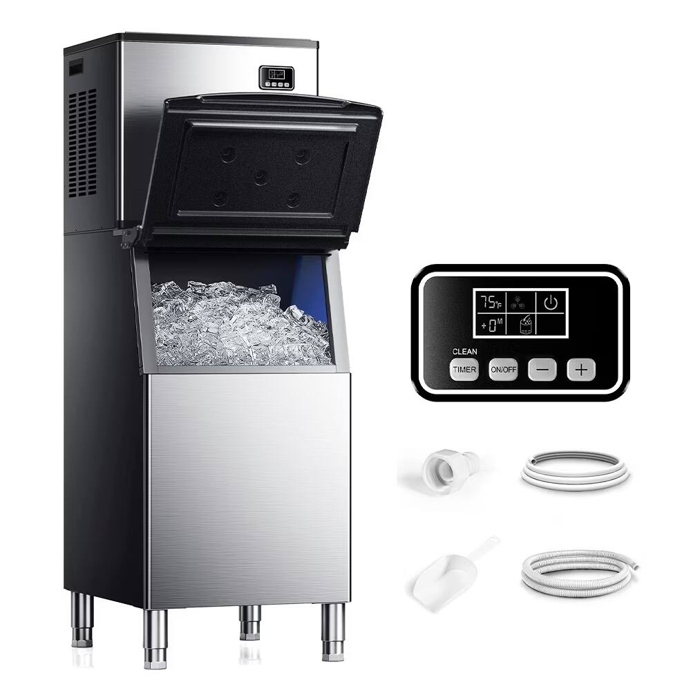 SIMZLIFE - 50Lbs/24H Industrial Ice Maker - SECOP Compressor, ETL Approved, 250Lbs Storage Capacity, 8-15min Ice Production - Black silver color scheme