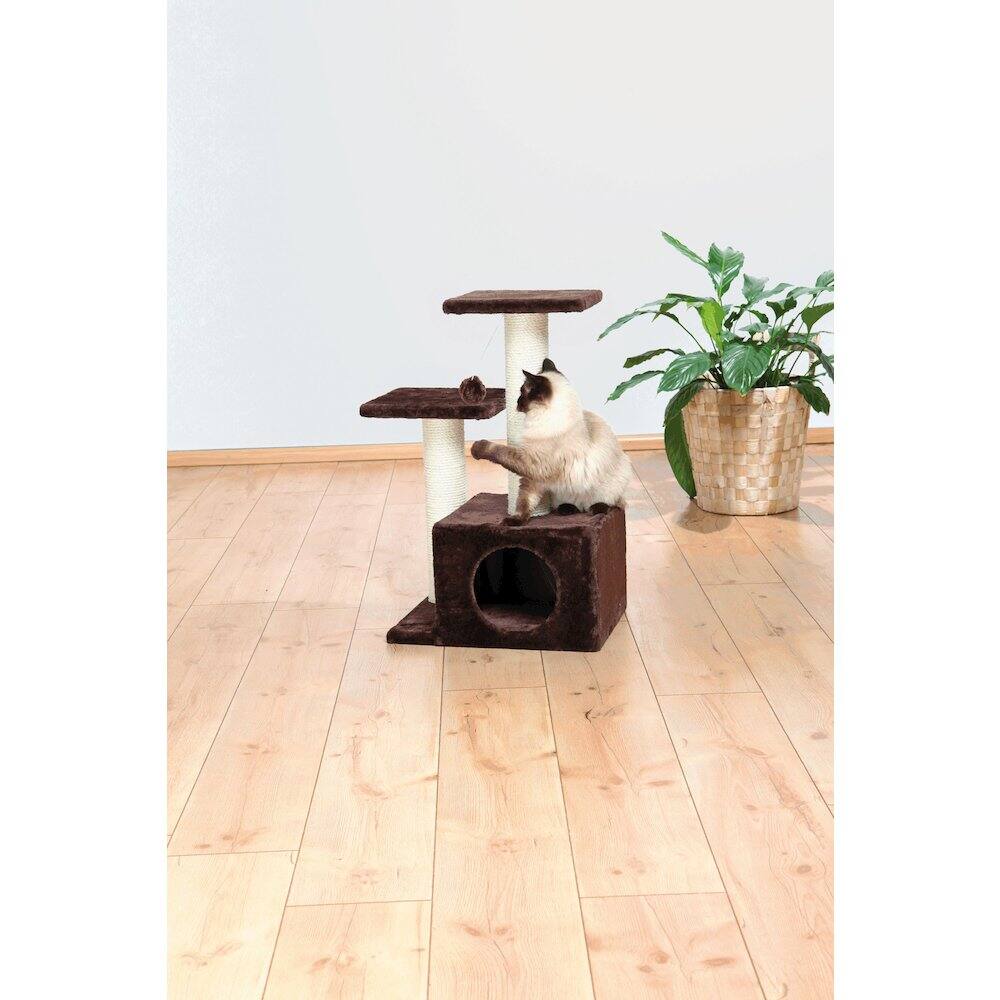 Angle. TRIXIE - Valencia Plush & Sisal 3-Level 28" Cat Tree with Scratching Posts & Condo - Brown.