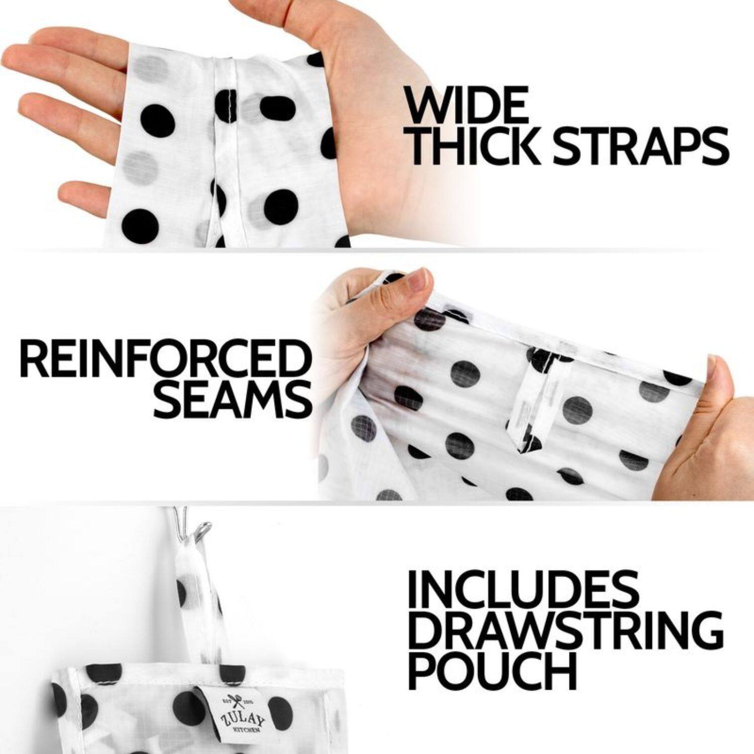 - Wide Thick Straps
- Reinforced Seams
- Includes Drawstring Pouch