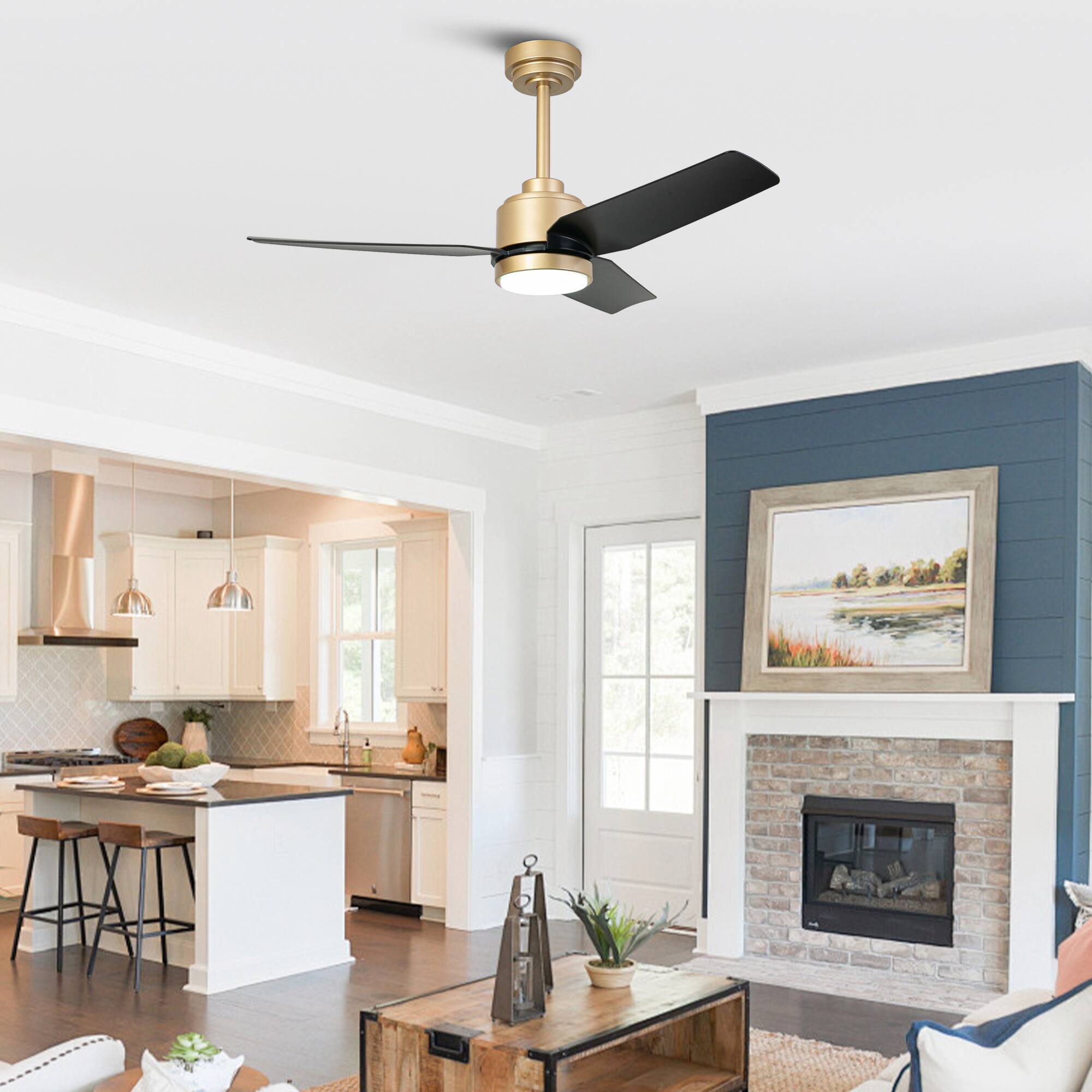 Angle. Vaczon - 42" Modern Gold ABS 3-Blade Smart Ceiling Fan with Light and APP Control - Gold.
