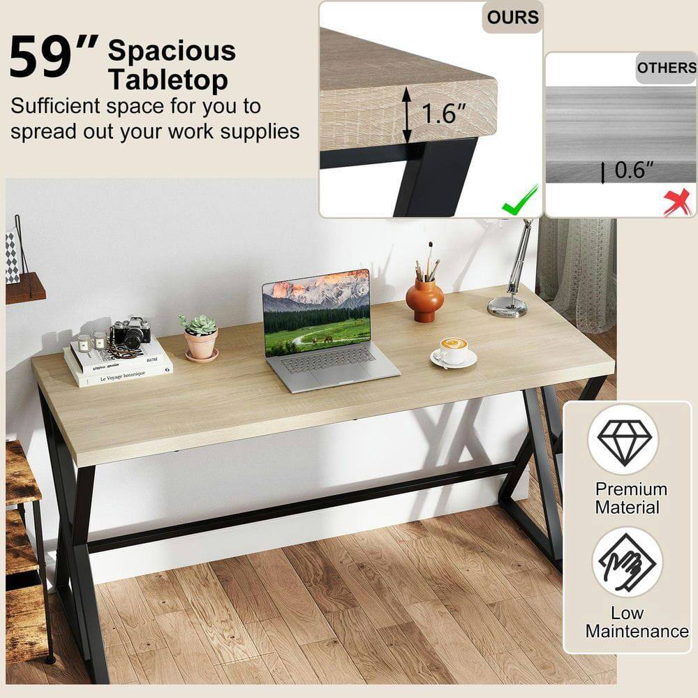 59" Spacious Tabletop  
Sufficient space for you to spread out your work supplies  

OURS 1.6"  
OTHERS 0.6"  

Premium Material  
Low Maintenance