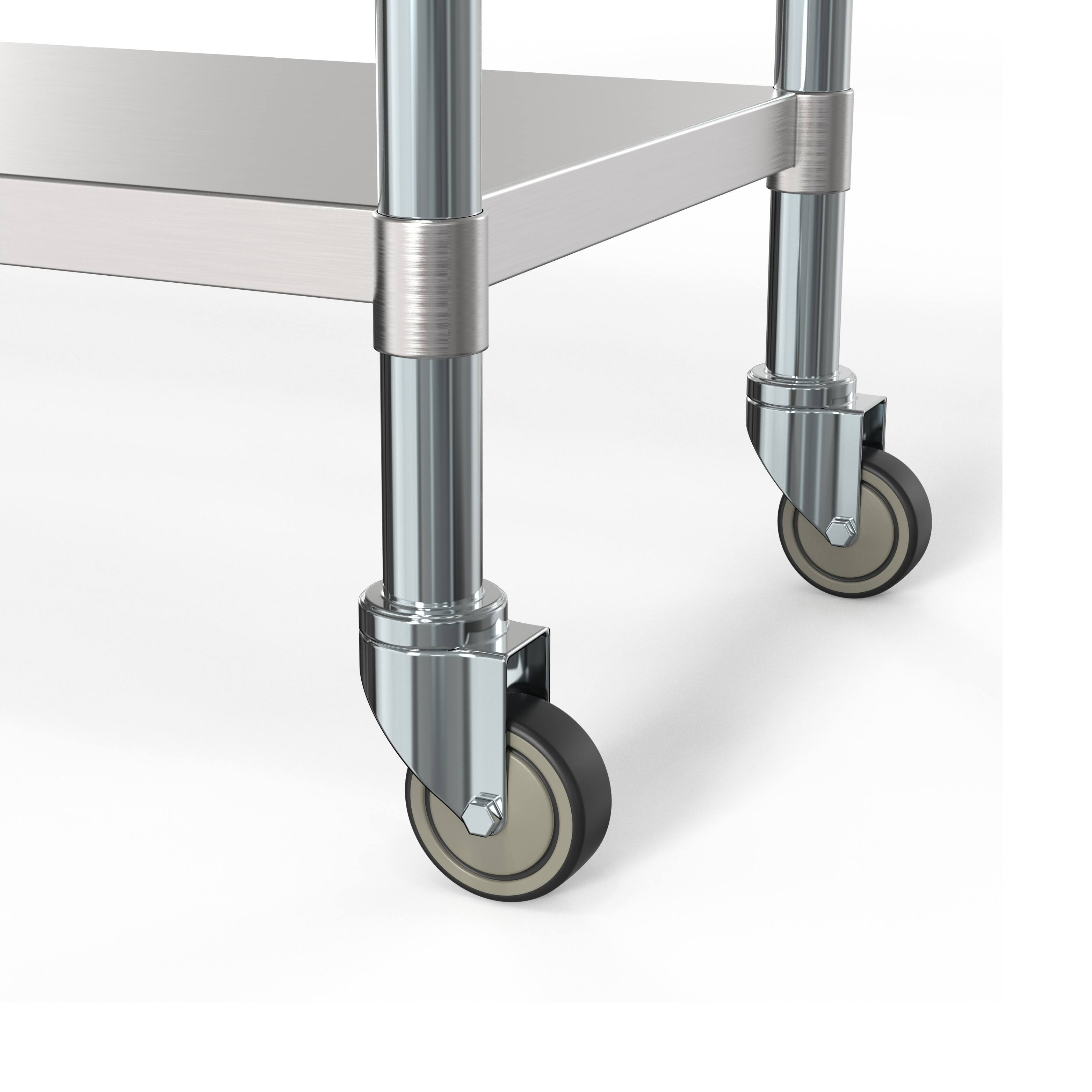 Alt View 2. Koolmore - 24" x 60" 18-Gauge 304 Stainless Steel Commercial Work Table with Casters, CT2460-18C. - Silver.