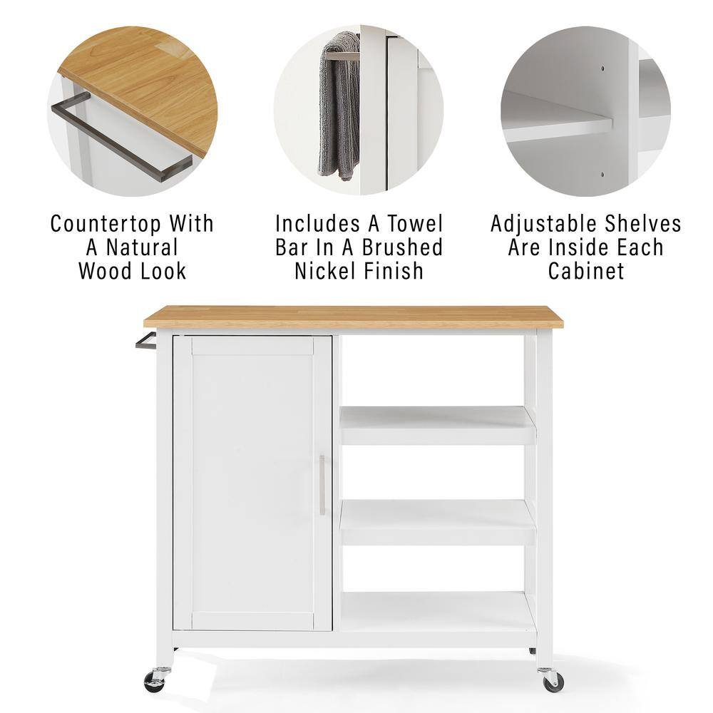Countertop With A Natural Wood Look Includes A Towel Bar In A Brushed Nickel Finish Adjustable Shelves Are Inside Each Cabinet