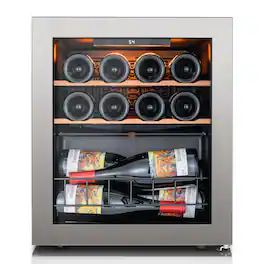 Ca'Lefort - Wine Fridge 12 Bottle Mini Wine Cooler Refrigerator 3 color LED Freestanding Wine Cellar with Glass Door - Black