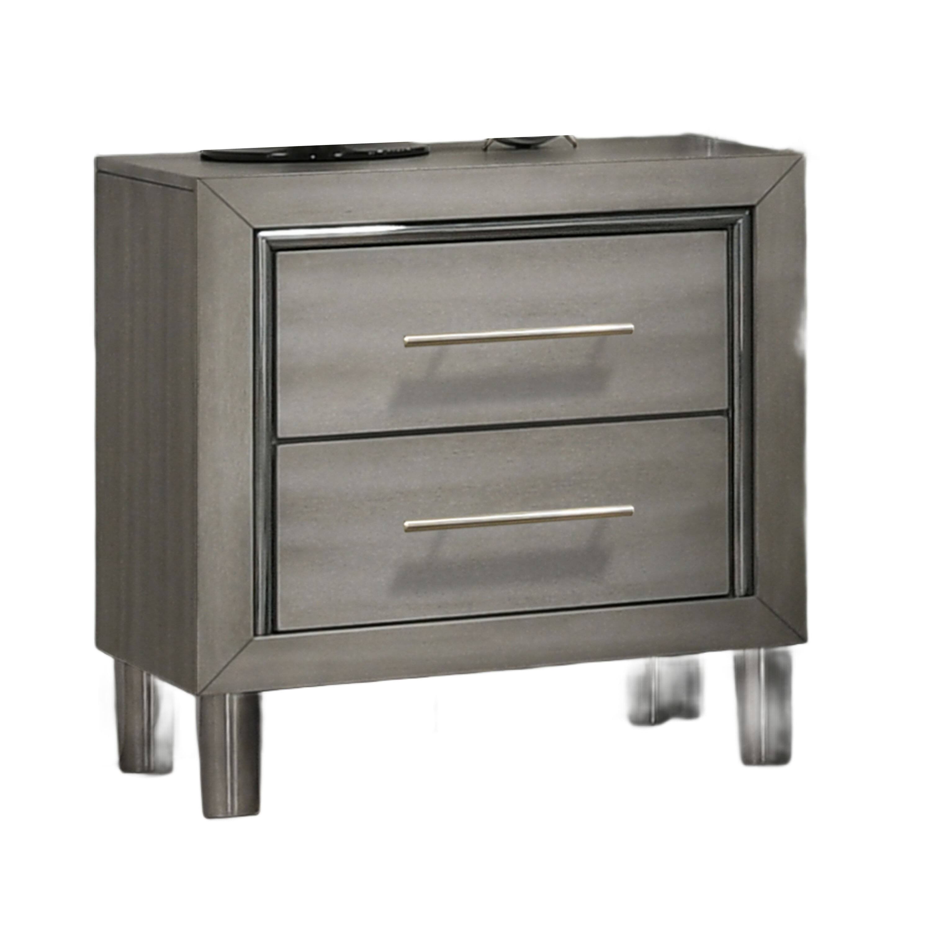Front. Manhattan Lane - Levy Nightstand, Modern  Finish with  Metal Accents, 27 Inch - Gray, Silver.