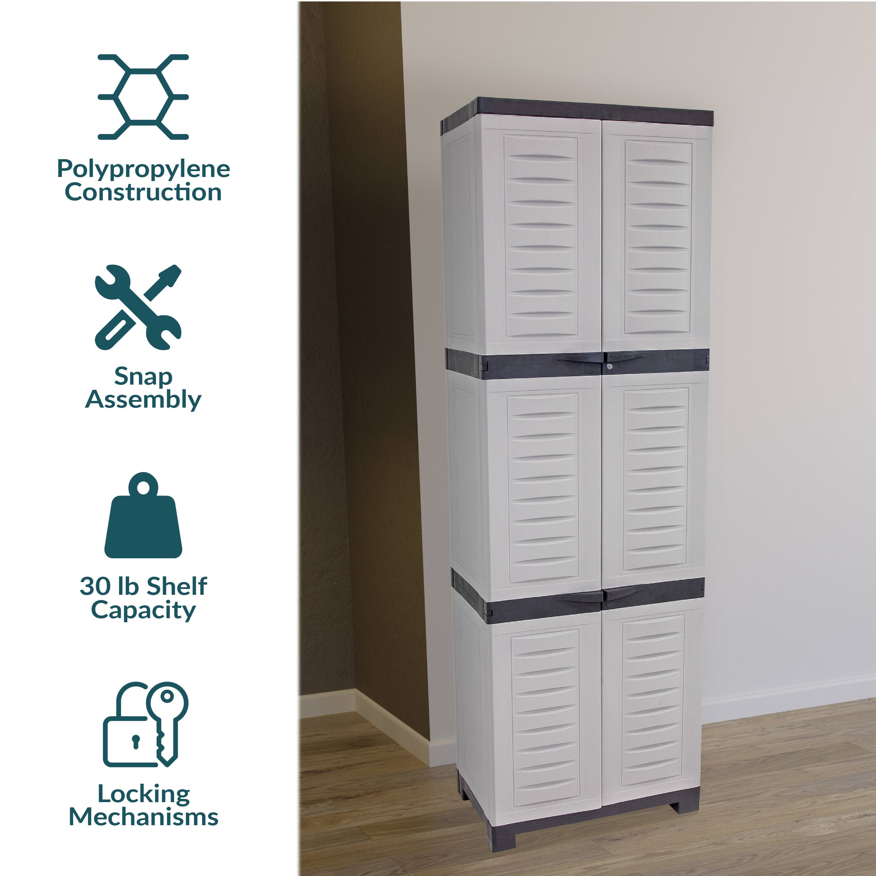 Polypropylene Construction  
Snap Assembly  
30 lb Shelf Capacity  
Locking Mechanisms