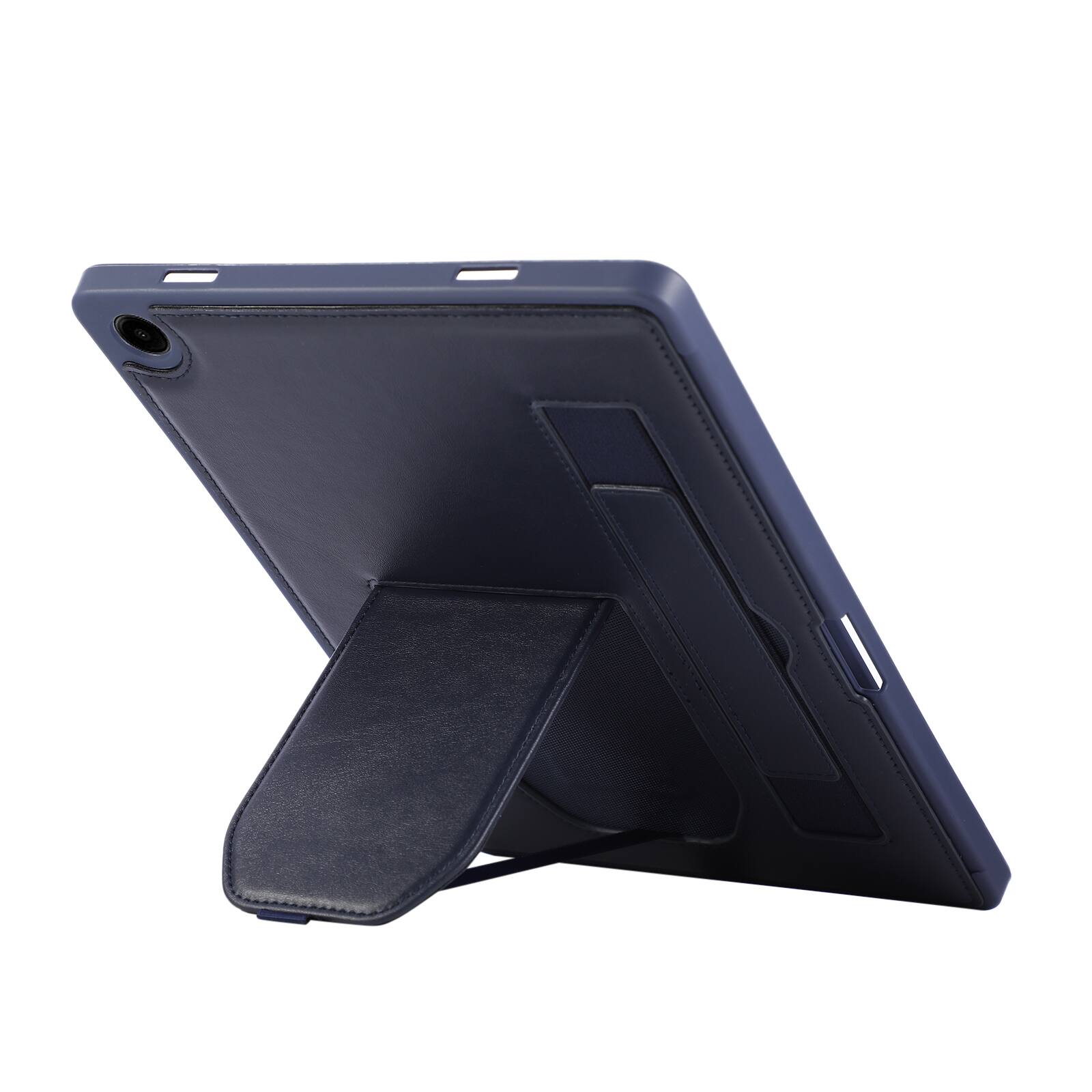 Left. Dteck - Shockproof Case for Samsung Galaxy Tab A11+ with Hand Strap and Foldable Kickstand, PU Leather TPU Protective Cover - Blue.