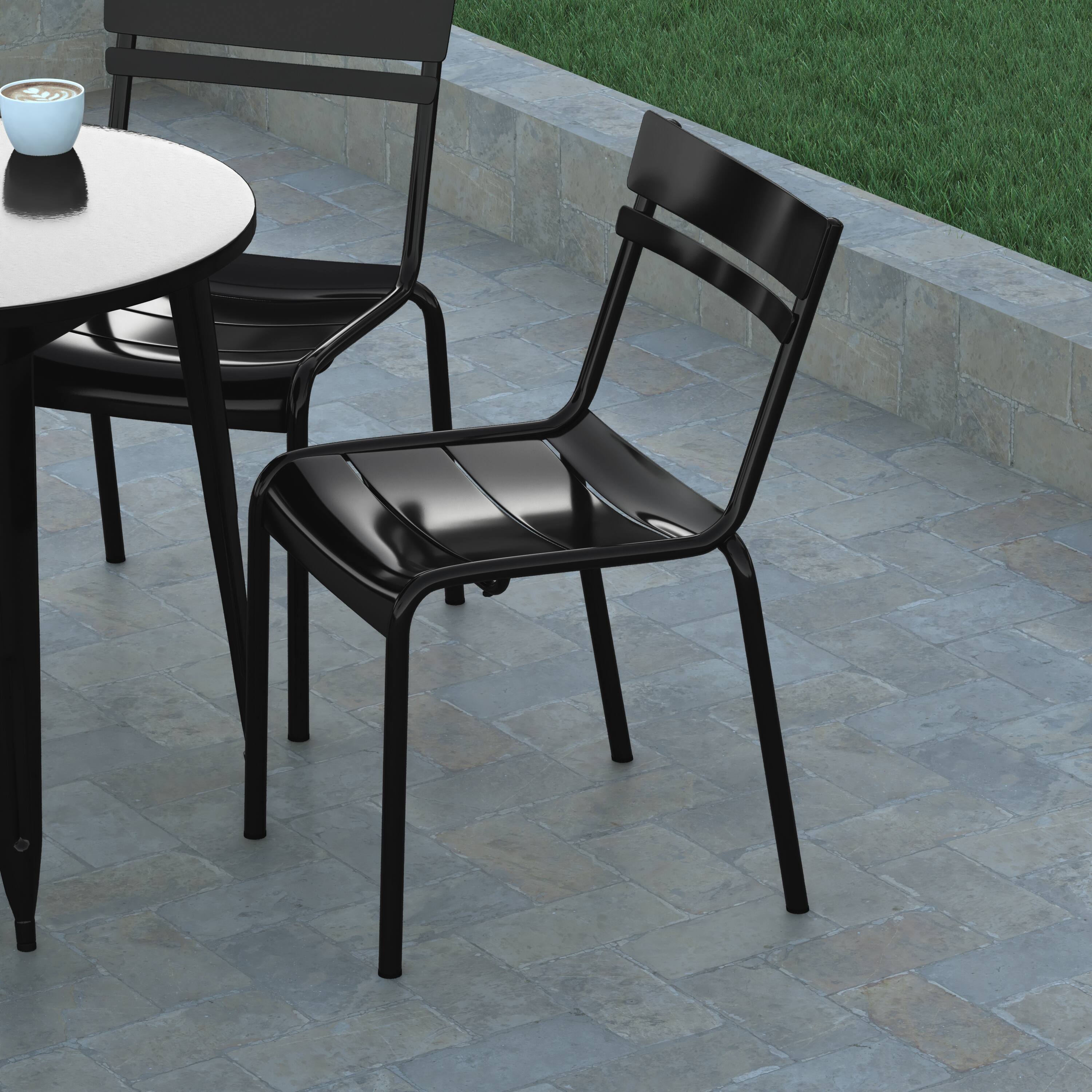 Alt View 4. Emma + Oliver - Rennes Armless Powder Coated Steel Stacking Dining Chair with 2 Slat Back for Indoor-Outdoor Use - Black.