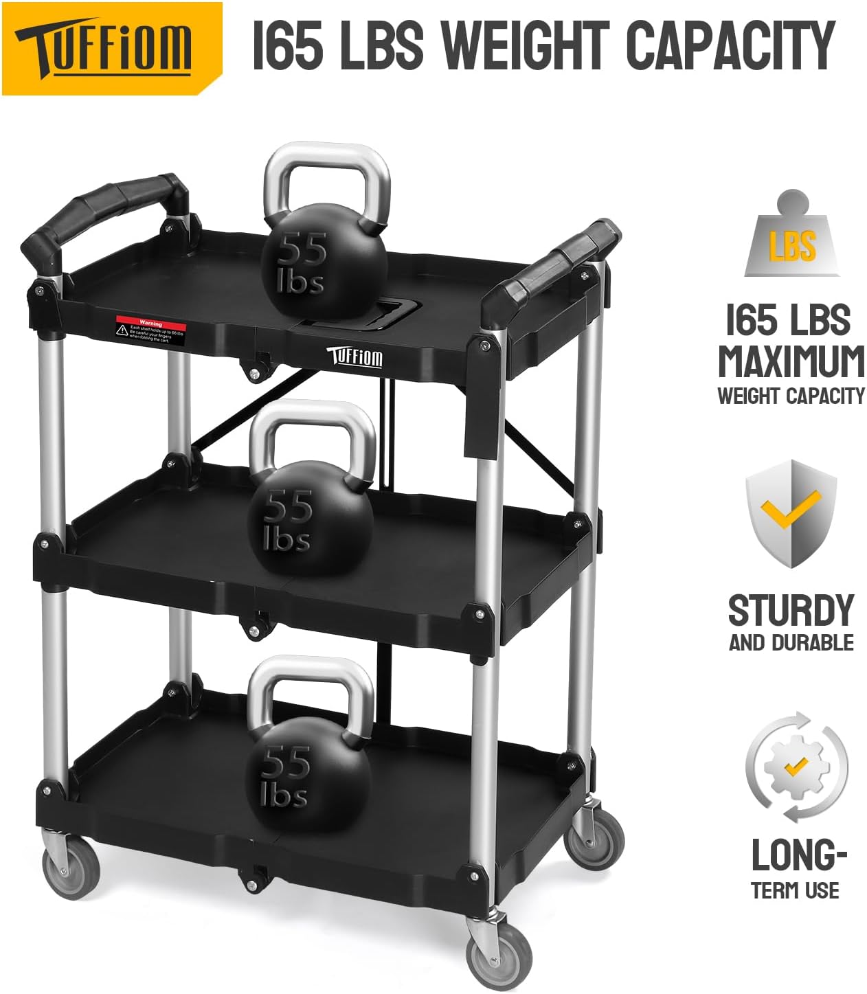 TUFFiOM 165 LBS WEIGHT CAPACITY  
Harana 55 lbs  
TUFFiOM LBS 165 LBS MAXIMUM WEIGHT CAPACITY 55 lbs  
STURDY AND DURABLE  
LONG-TERM USE