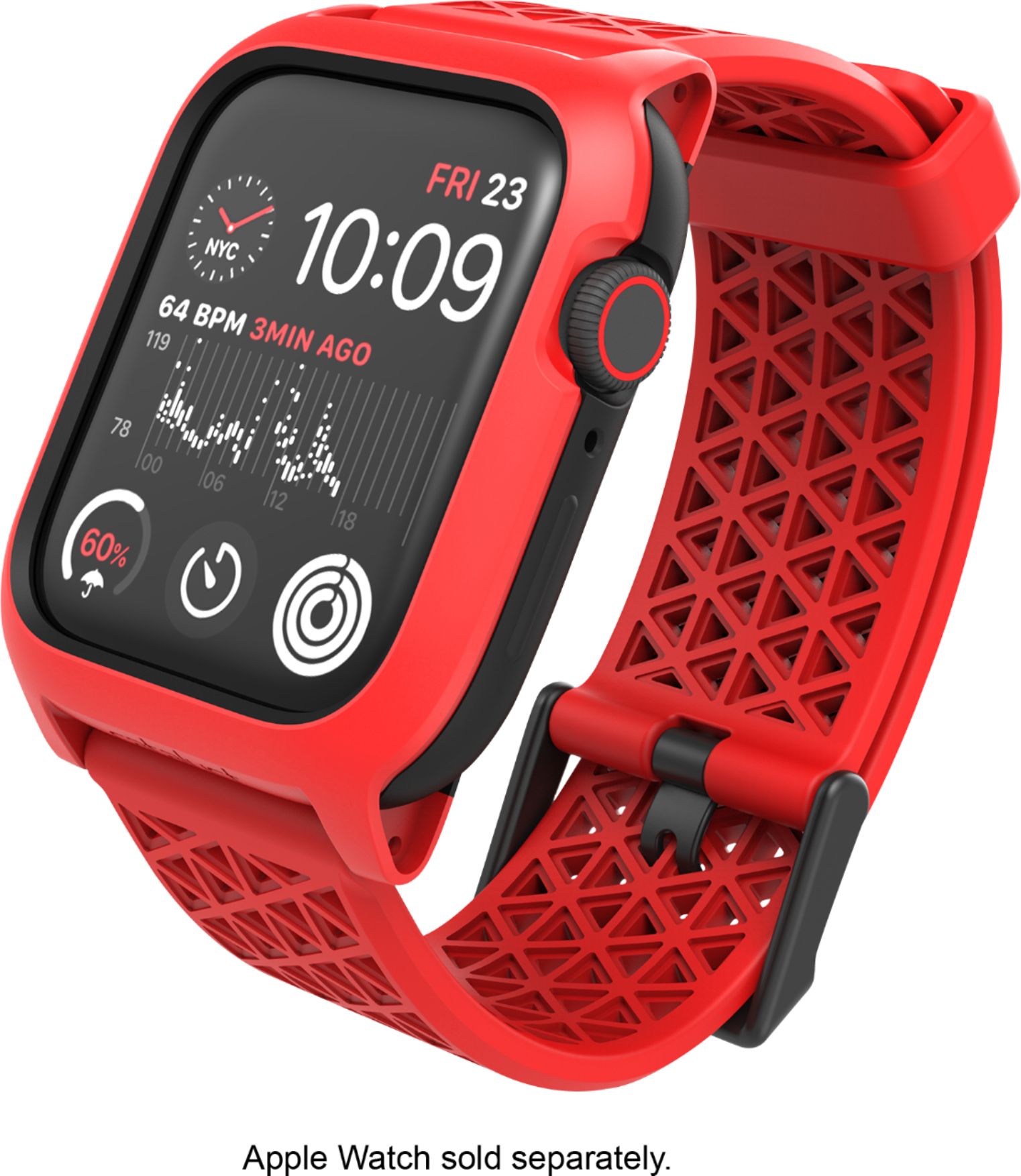 Left View: Catalyst - Band language and Waterproof Case for Apple Watch® 44mm - Red