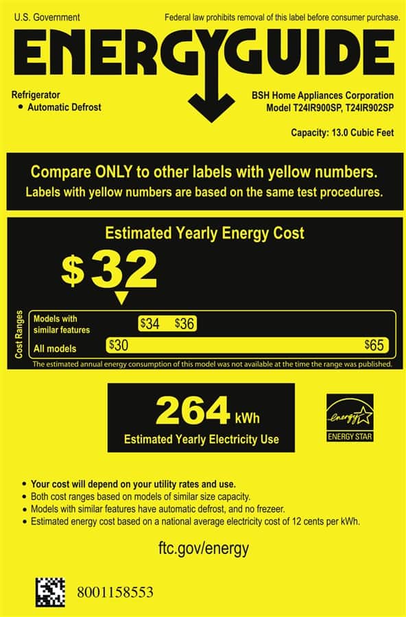 Energy Guide. Thermador - 13 Cu. Ft. Built-In Refrigerator.