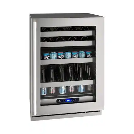 Front. U-Line - 5 Class 14-Bottle Dual Zone Wine Cooler - Stainless Steel.