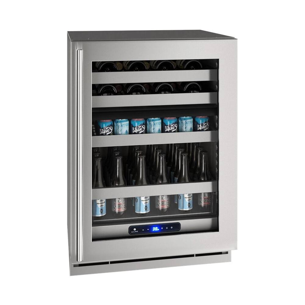 Front. U-Line - 5 Class 14-Bottle Dual Zone Wine Cooler - Stainless Steel.