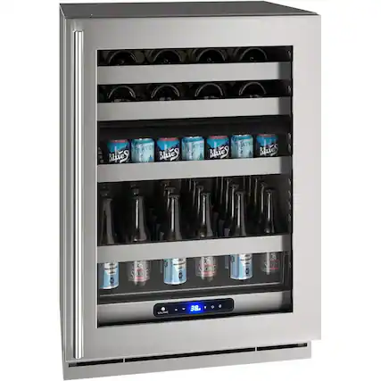 Front. U-Line - 5 Class 14-Bottle Dual Zone Wine Cooler - Stainless Steel.