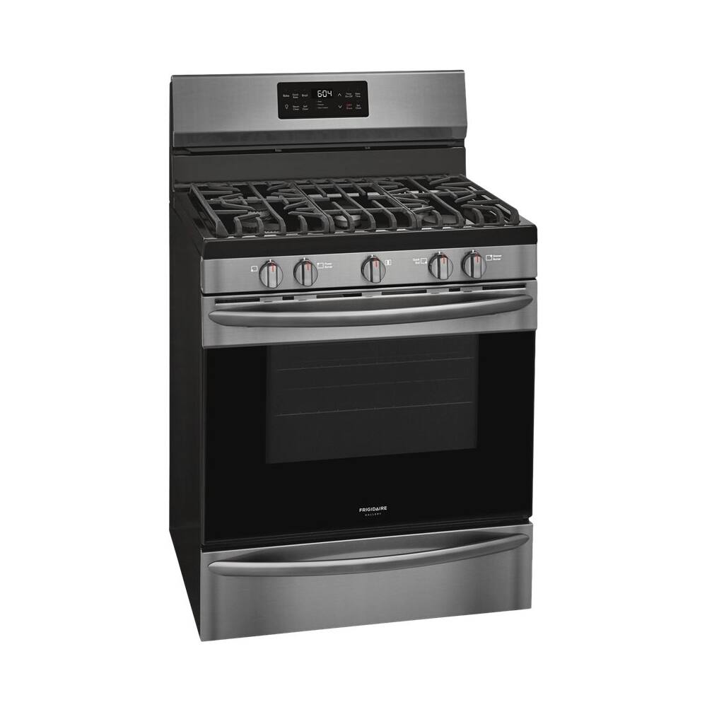 Left View: Frigidaire - Gallery 5.0 Cu. Ft. Freestanding Gas Convection Range with Self-Cleaning - Black stainless steel