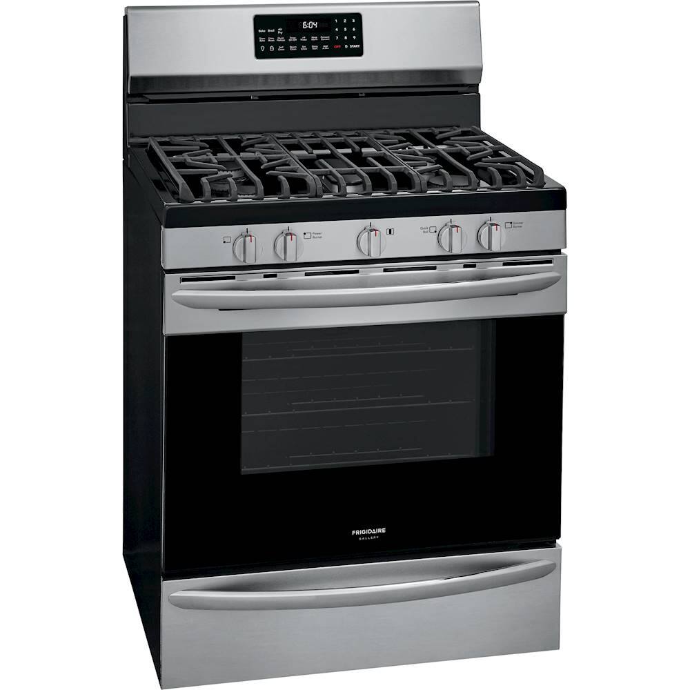 Angle. Frigidaire - Gallery 5.0 Cu. Ft. Freestanding Gas Range with Air Fry - Stainless Steel.