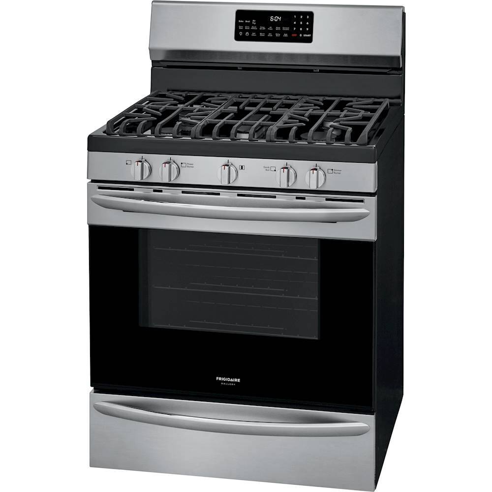 Left. Frigidaire - Gallery 5.0 Cu. Ft. Freestanding Gas Range with Air Fry - Stainless Steel.