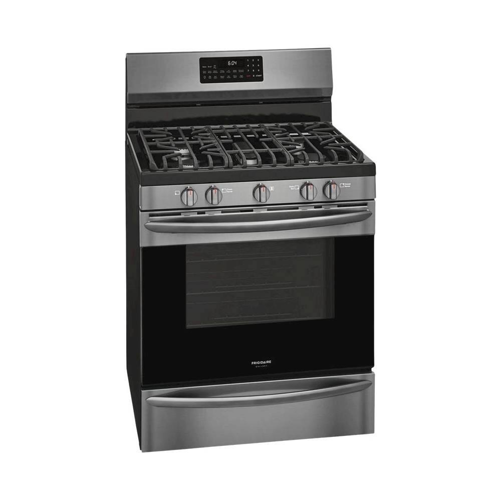 Angle View: Frigidaire - Gallery 5.4 Cu. Ft. Freestanding Electric Convection Range with Self-Cleaning - Black stainless steel