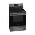 Angle Zoom. Frigidaire - Gallery 5.7 Cu. Ft. Freestanding Electric Air Fry Range with Self and Steam Clean - Black stainless steel.