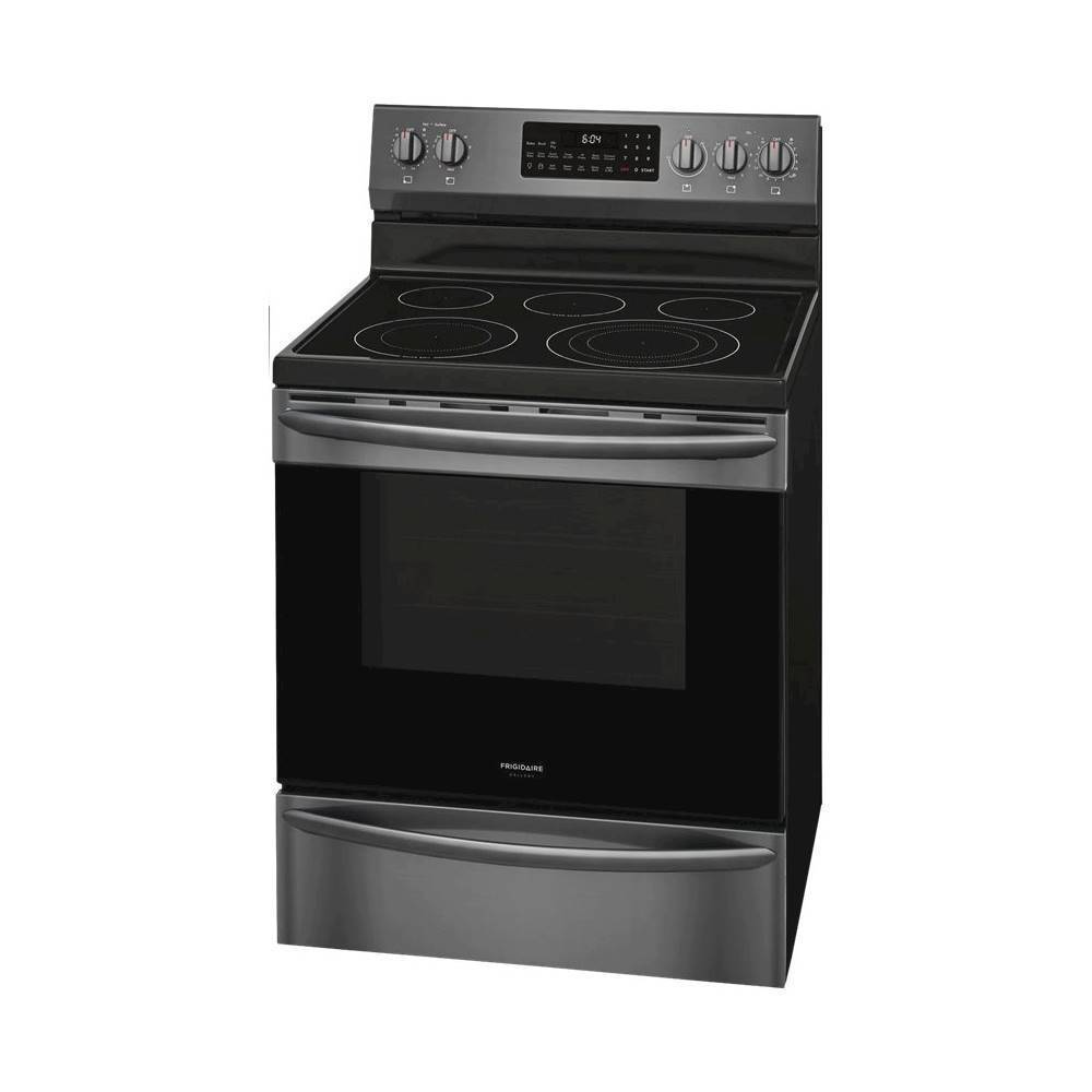 Left View: Frigidaire - Gallery 5.7 Cu. Ft. Freestanding Electric Air Fry Range with Self and Steam Clean - Black stainless steel
