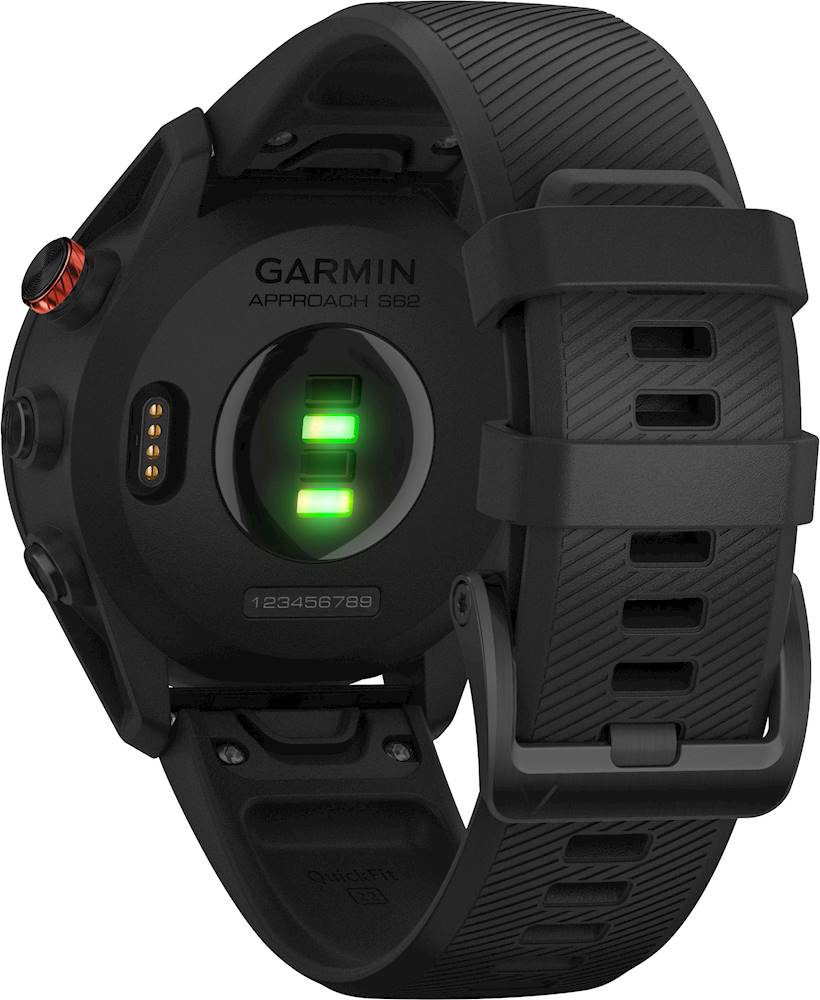 Back View: Garmin - Approach S62 Smartwatch 33mm Fiber-Reinforced Polymer - Black With Black Silicone Band