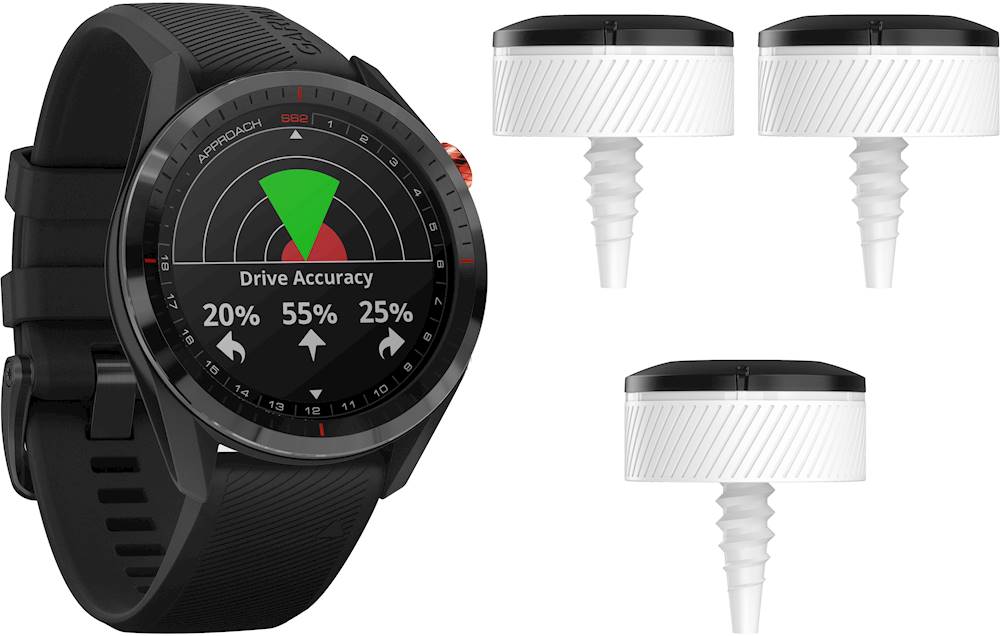 Angle View: Garmin - Approach S62 Smartwatch 33mm Fiber-Reinforced Polymer - Black With Black Silicone Band