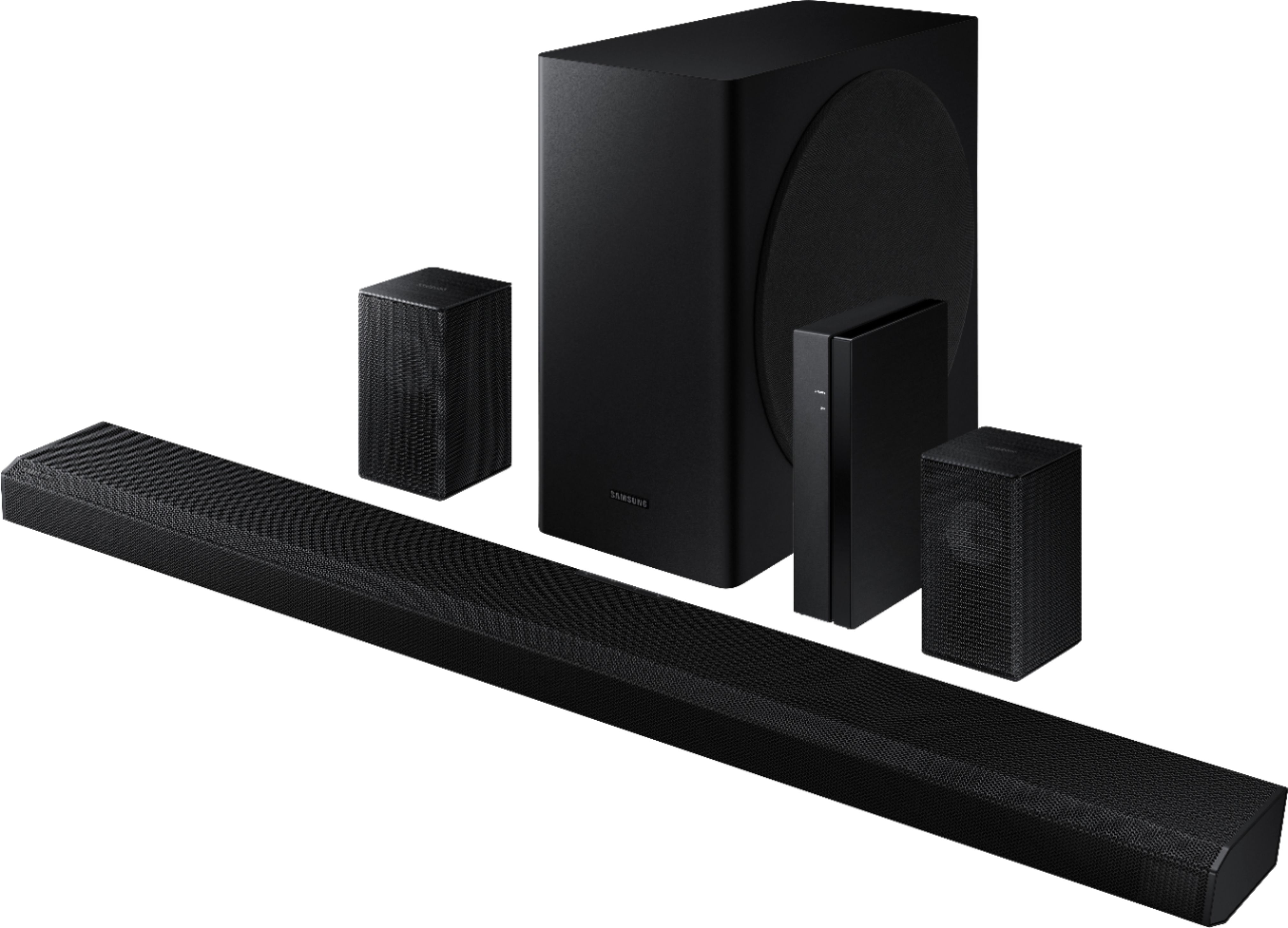 Left View: Samsung - 5.1.2-Channel Soundbar with Wireless Rear Speakers and Dolby Atmos/DTS:X - Black